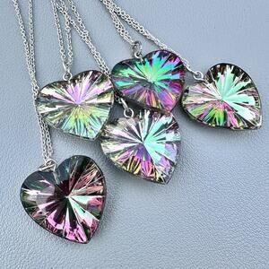 Colorful Heart Pendant Necklace Lot Acrylic Molded Glass-Look Iridescent Jewelry
